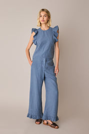 Linen trousers with frill hem
