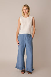 Linen trousers with frill hem
