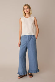 Linen trousers with frill hem
