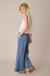 Linen trousers with frill hem
