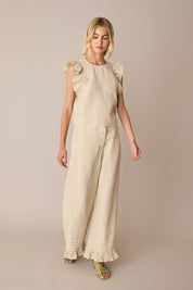 Linen trousers with frill hem
