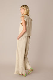 Linen trousers with frill hem

