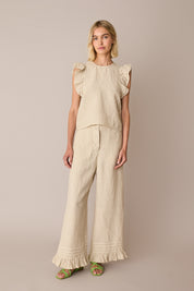 Linen trousers with frill hem
