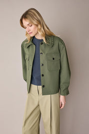 Ripstop cotton jacket with ruffled collar