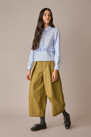 camicia con volant quadretto azzurro, colletto classico