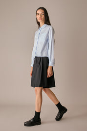 camicia con colletto stondato righe bianco e blu, made in italy