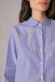 camicia con colletto stondato righe bianco e blu, colletto stondato, da ufficio