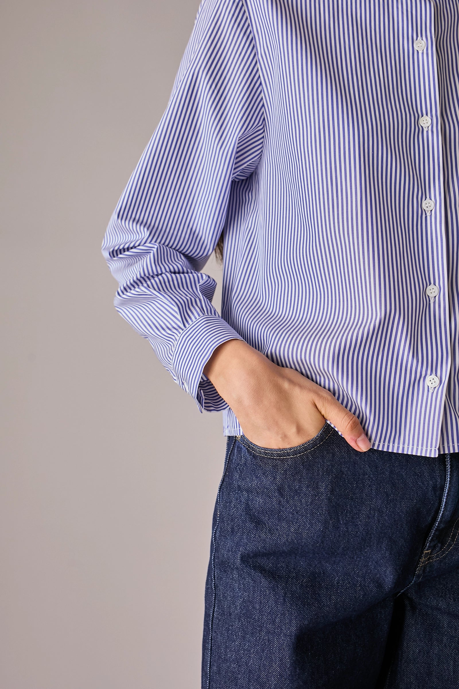 camicia con colletto stondato righe bianco e blu, colletto stondato, made in italy