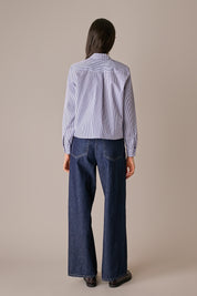 camicia con colletto stondato righe bianco e blu, colletto stondato, lazzari