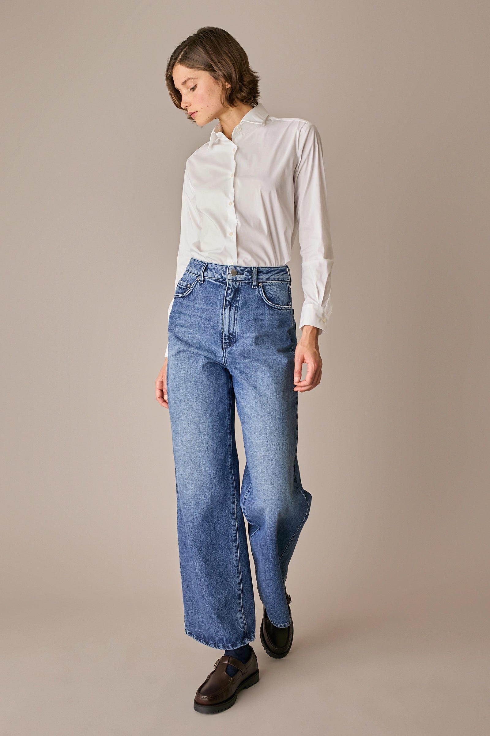 camicia classica in cotone elasticizzato bianco, colletto alla francese