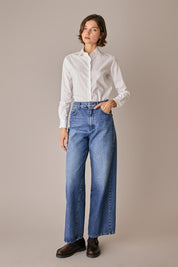 camicia classica in cotone elasticizzato azzurro, abbottonatura frontale
