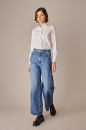 camicia classica in cotone elasticizzato, abbottonatura frontale, azzurro