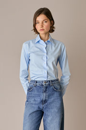 camicia classica in cotone elasticizzato, colletto alla francese, azzurro