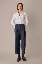 camicia in cotone stretch con colletto stondato, colletto stondato, bianco