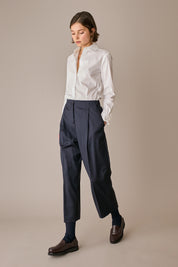 camicia in cotone stretch con colletto stondato bianco, orlo stondato