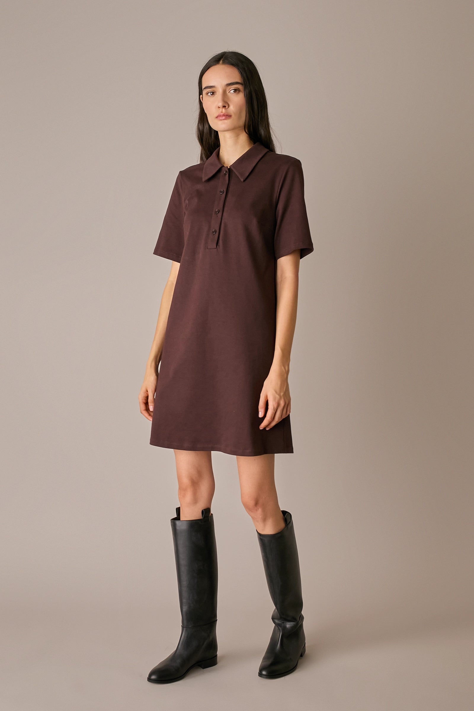 abito polo in jersey di cotone bordeaux, colletto a polo