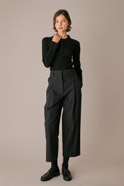 pantaloni in cotone con pinces nero, pinces frontali