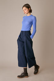 pantaloni balloon in cotone ripstop blu navy, pinces frontali