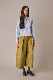 pantaloni balloon in cotone ripstop senape, pinces frontali