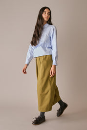 pantaloni balloon in cotone ripstop senape, cucitura decorativa lungo la gamba