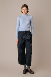 pantaloni wide-leg in velluto a coste blu navy, gamba ampia