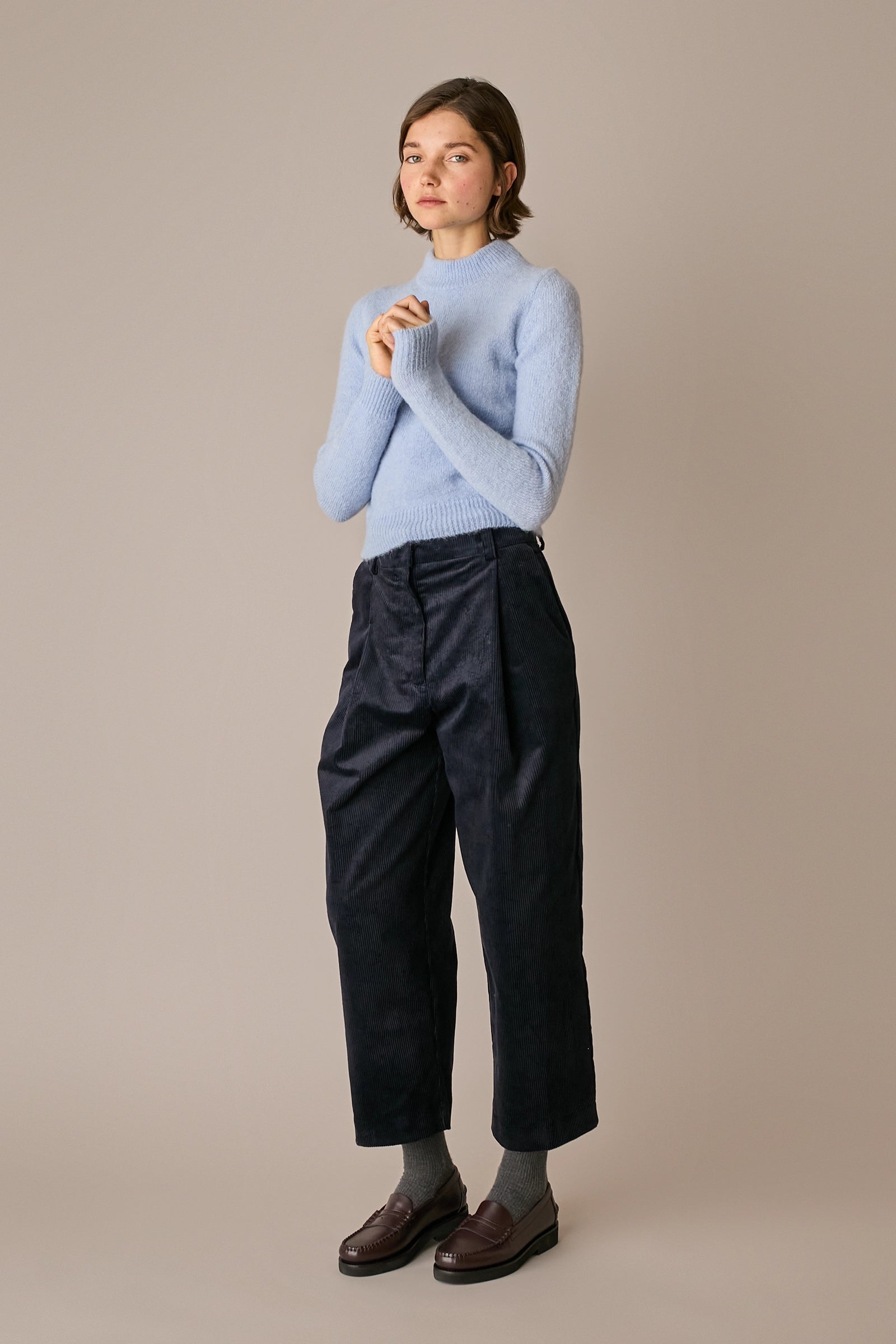 pantaloni wide-leg in velluto a coste, gamba ampia, blu navy