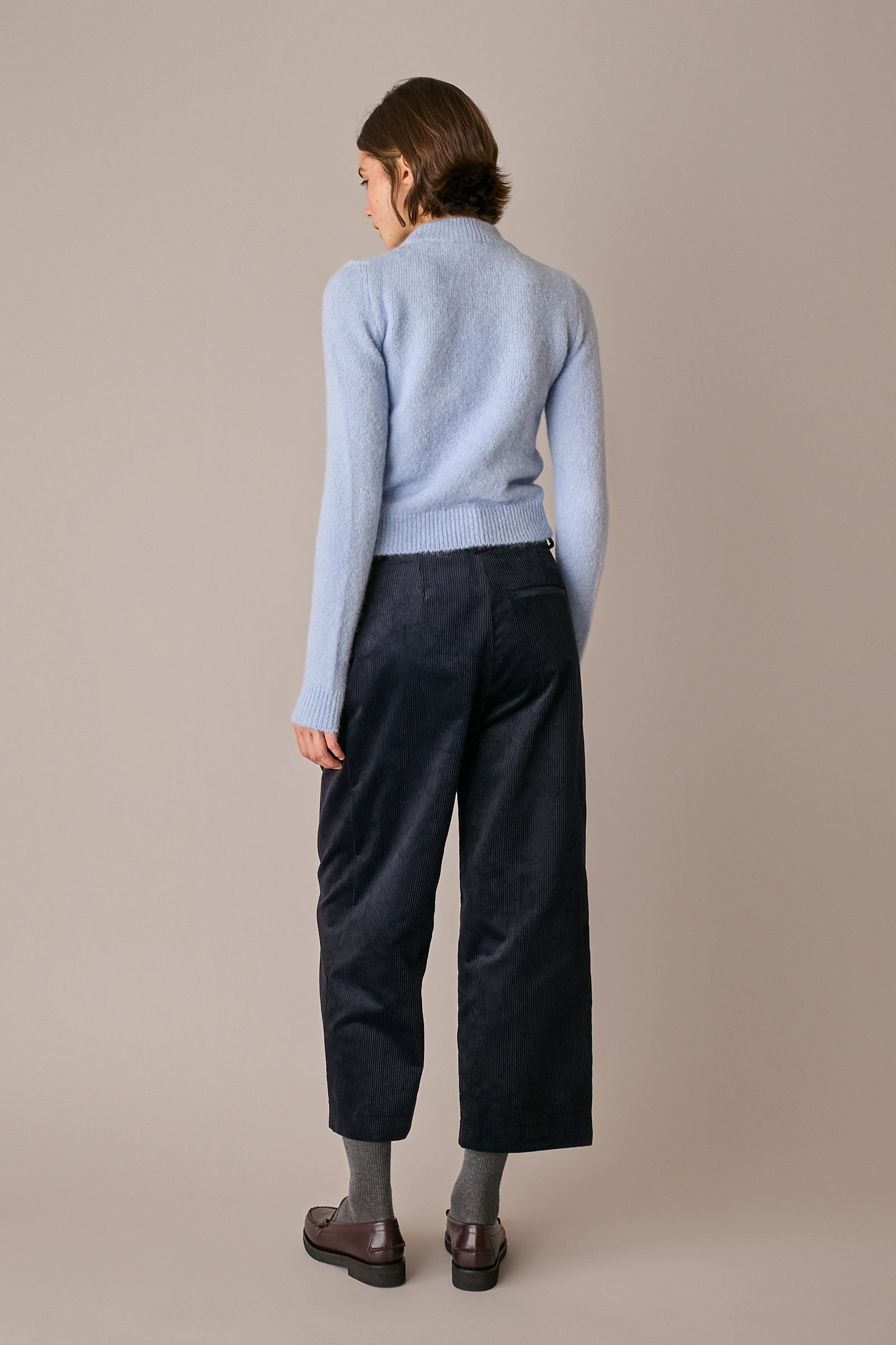 pantaloni wide-leg in velluto a coste banana, gamba ampia