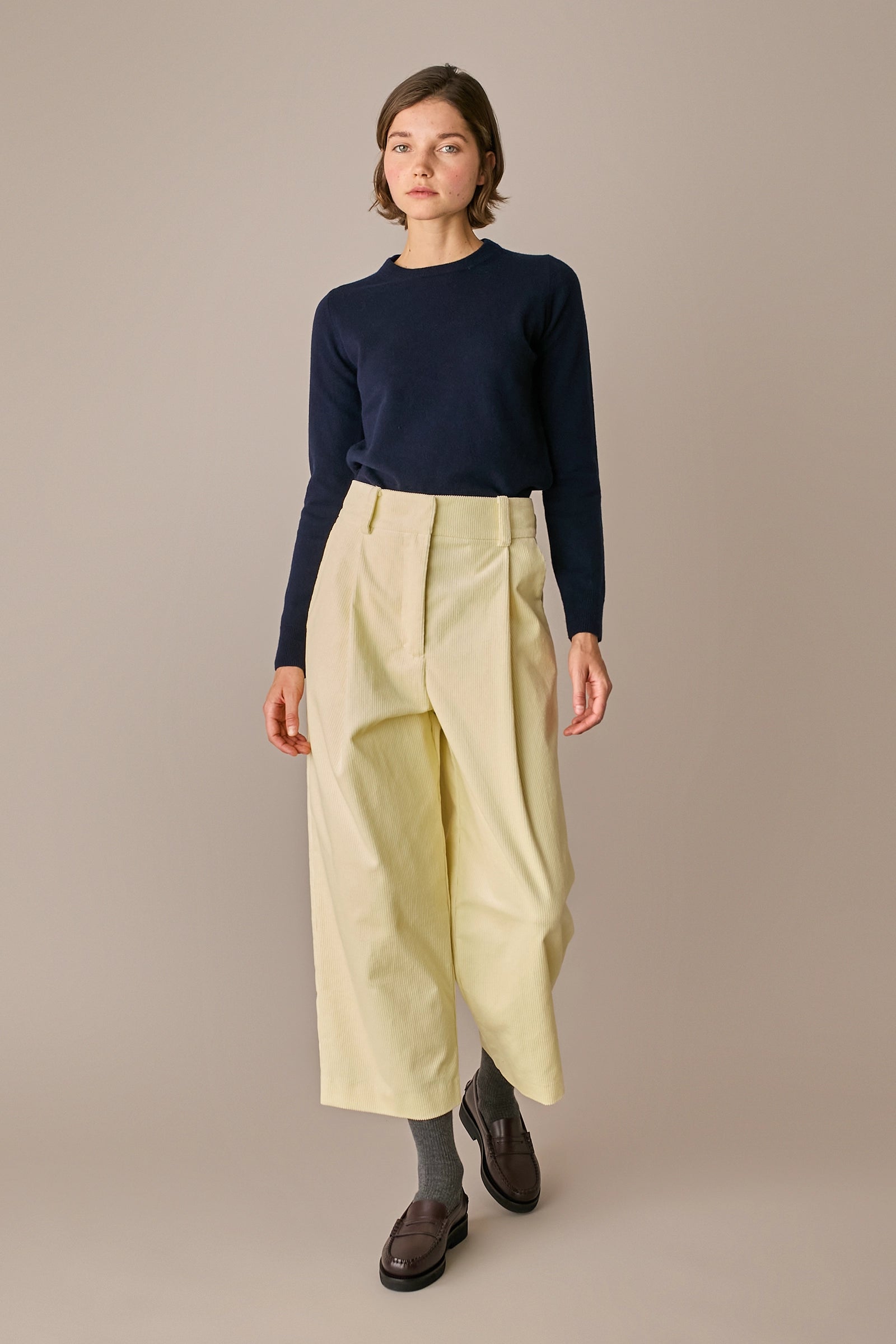 pantaloni wide-leg in velluto a coste, gamba ampia, banana