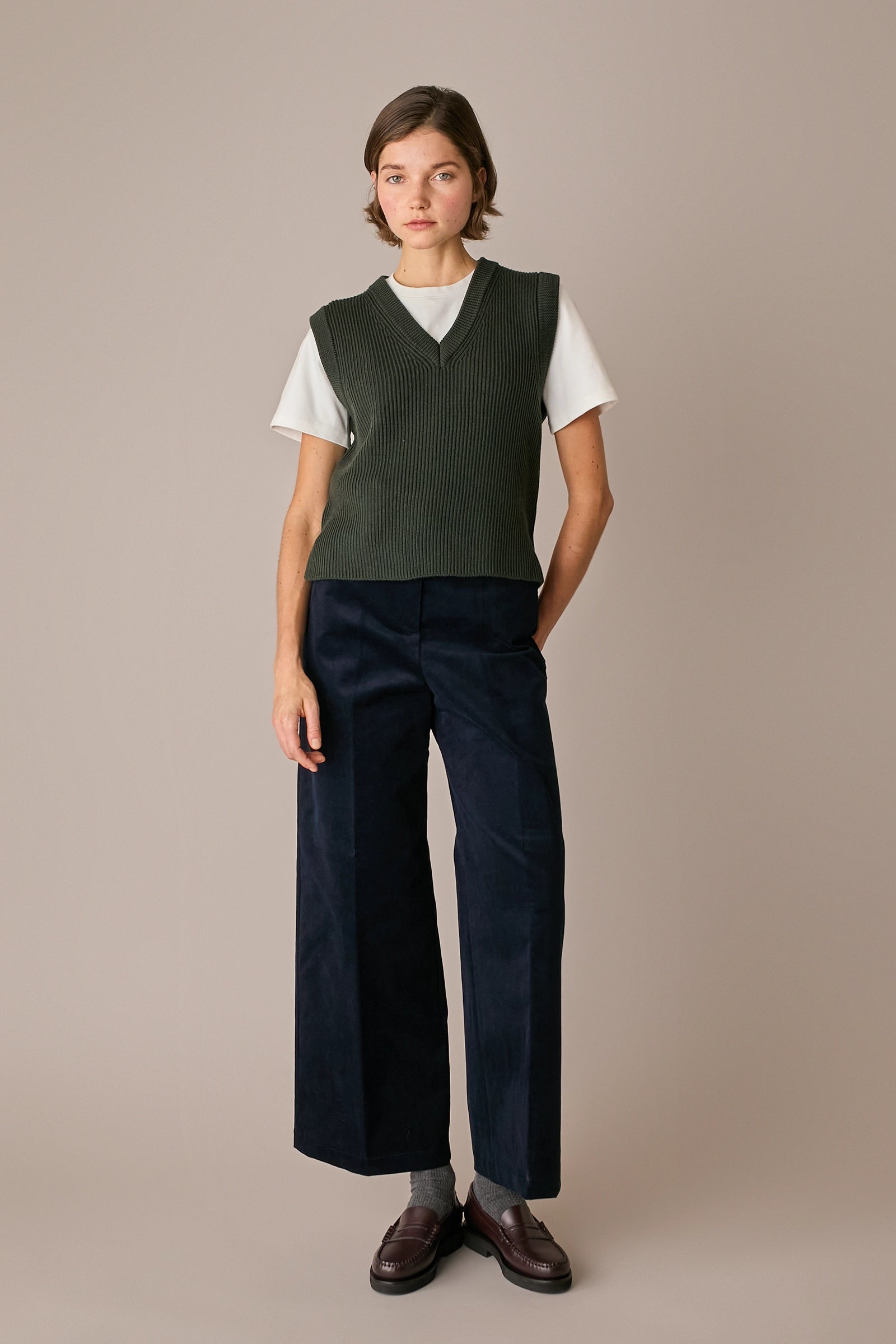 pantaloni straight-leg in velluto a coste blu navy, gamba dritta