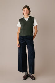 pantaloni straight-leg in velluto a coste blu navy, gamba dritta