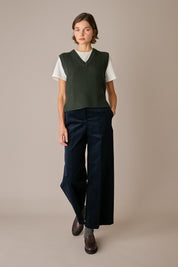 pantaloni straight-leg in velluto a coste, gamba dritta, blu navy