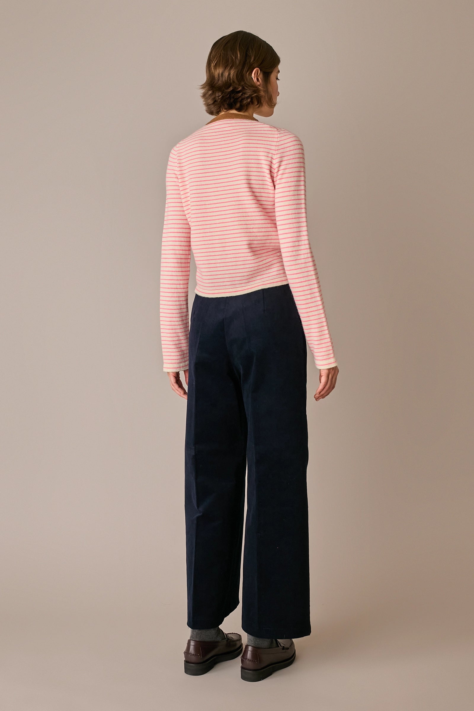 pantaloni straight-leg in velluto a coste, piega frontale, blu navy