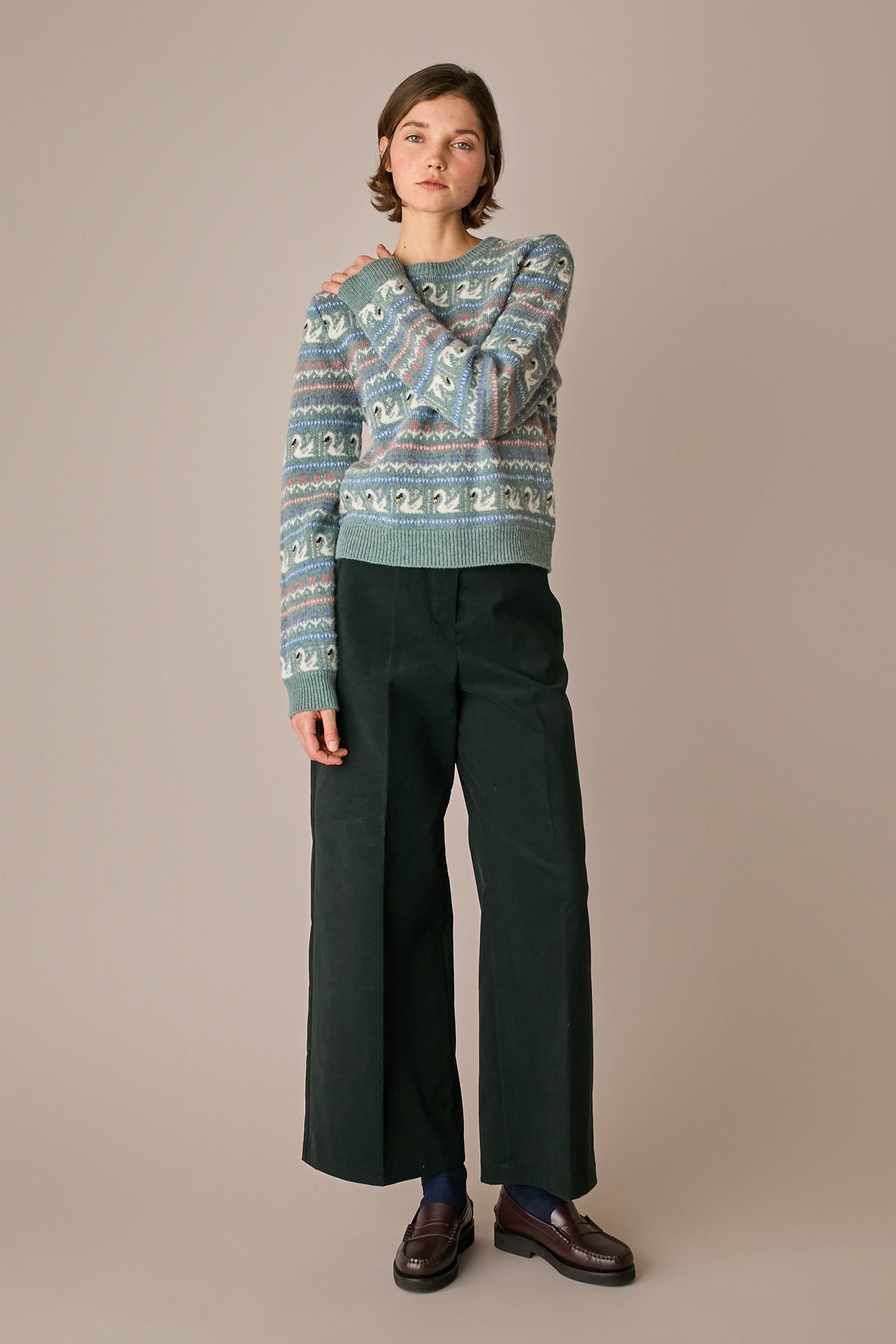 pantaloni straight-leg in velluto a coste bosco, gamba dritta