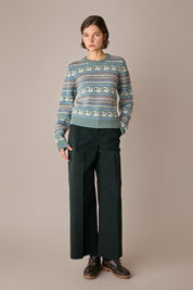 pantaloni straight-leg in velluto a coste bosco, piega frontale