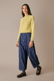pantaloni balloon in denim – everyday wear, pinces frontali, denim blu