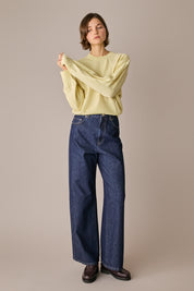 jeans 5 tasche 90s in denim di cotone, gamba dritta e ampia, denim blu