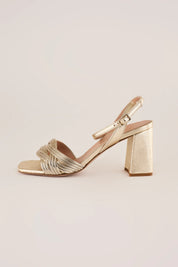 Metallic woven sandals with 7 cm block heel
