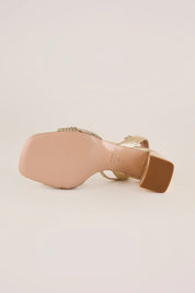 Metallic woven sandals with 7 cm block heel