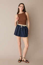 Ribbed boat-neck top