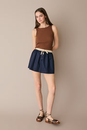 Ribbed boat-neck top