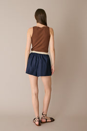 Ribbed boat-neck top