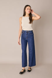 Ribbed boat-neck top