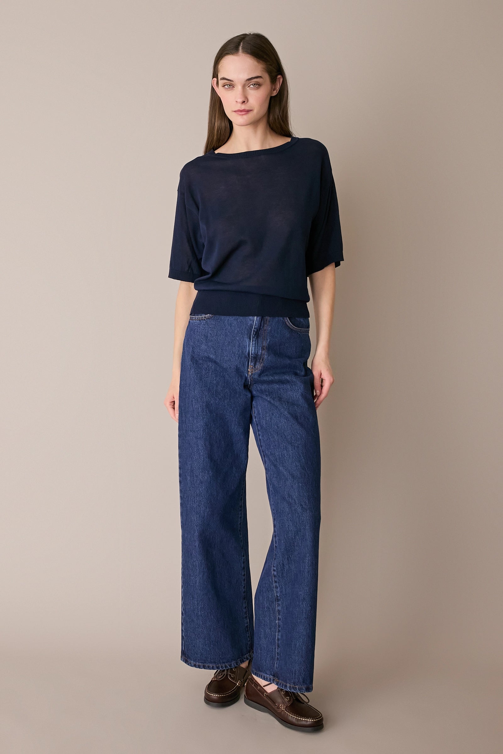 Maglia girocollo in cotone a mezze maniche