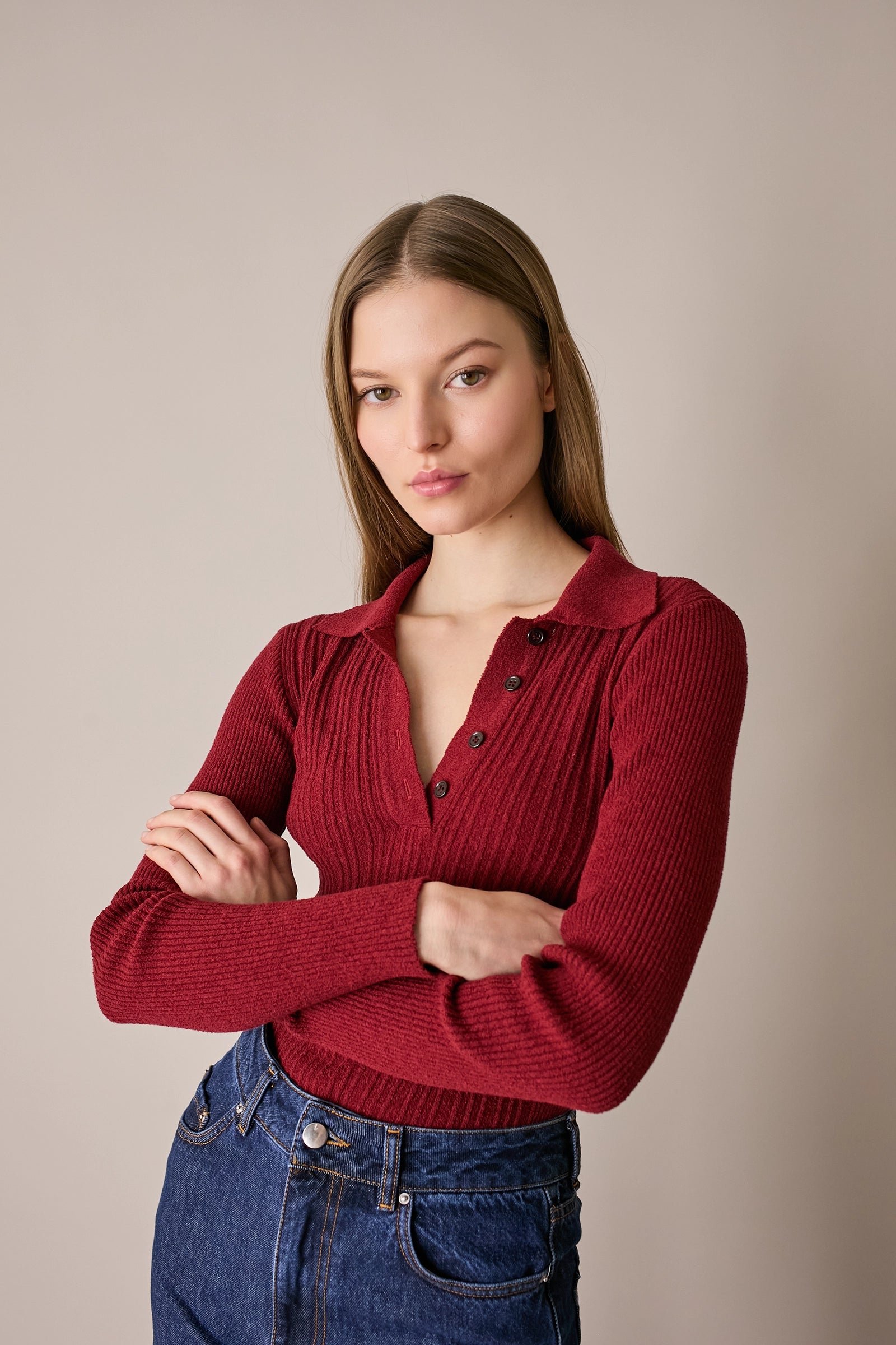 Ribbed terry-knit polo