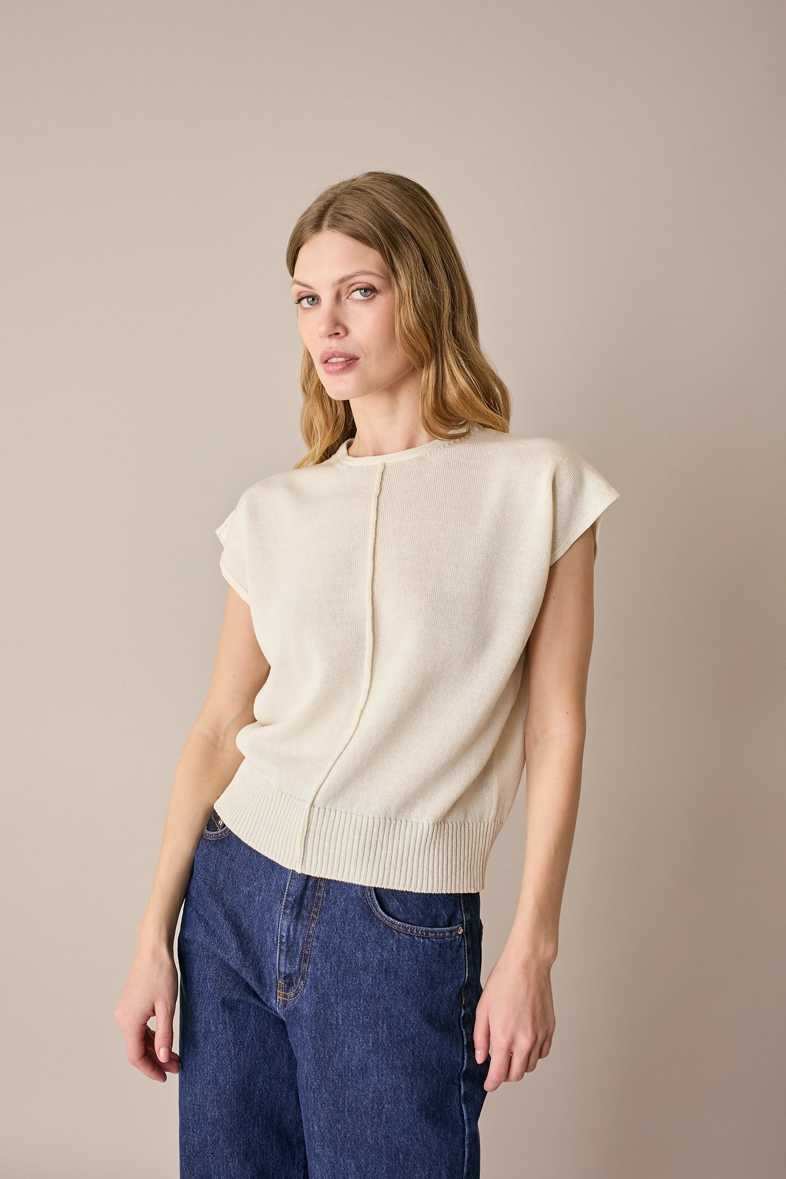 Maglia in lino e cotone con maniche kimono