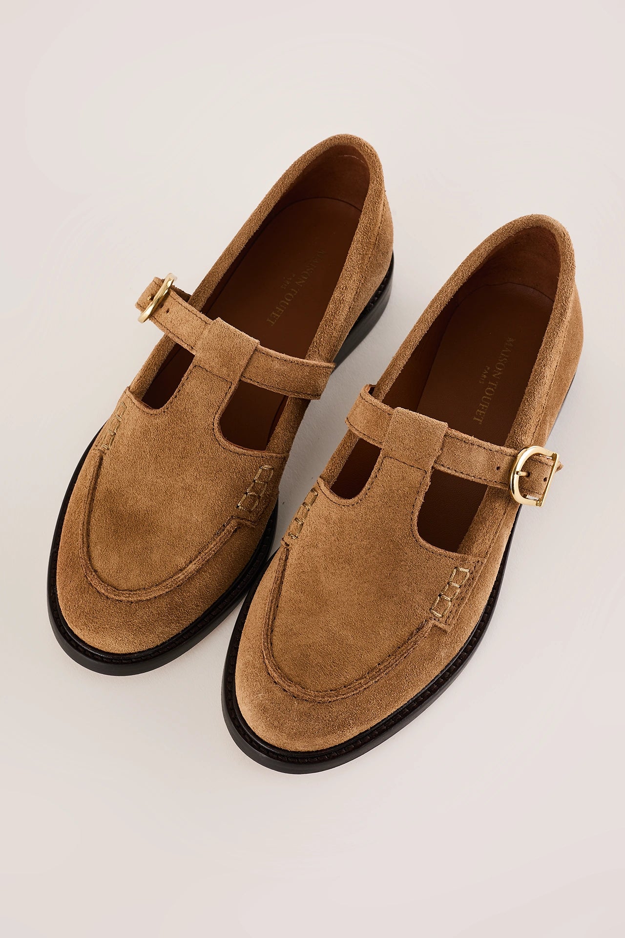 Suede T-bar loafers – Maison Toufet