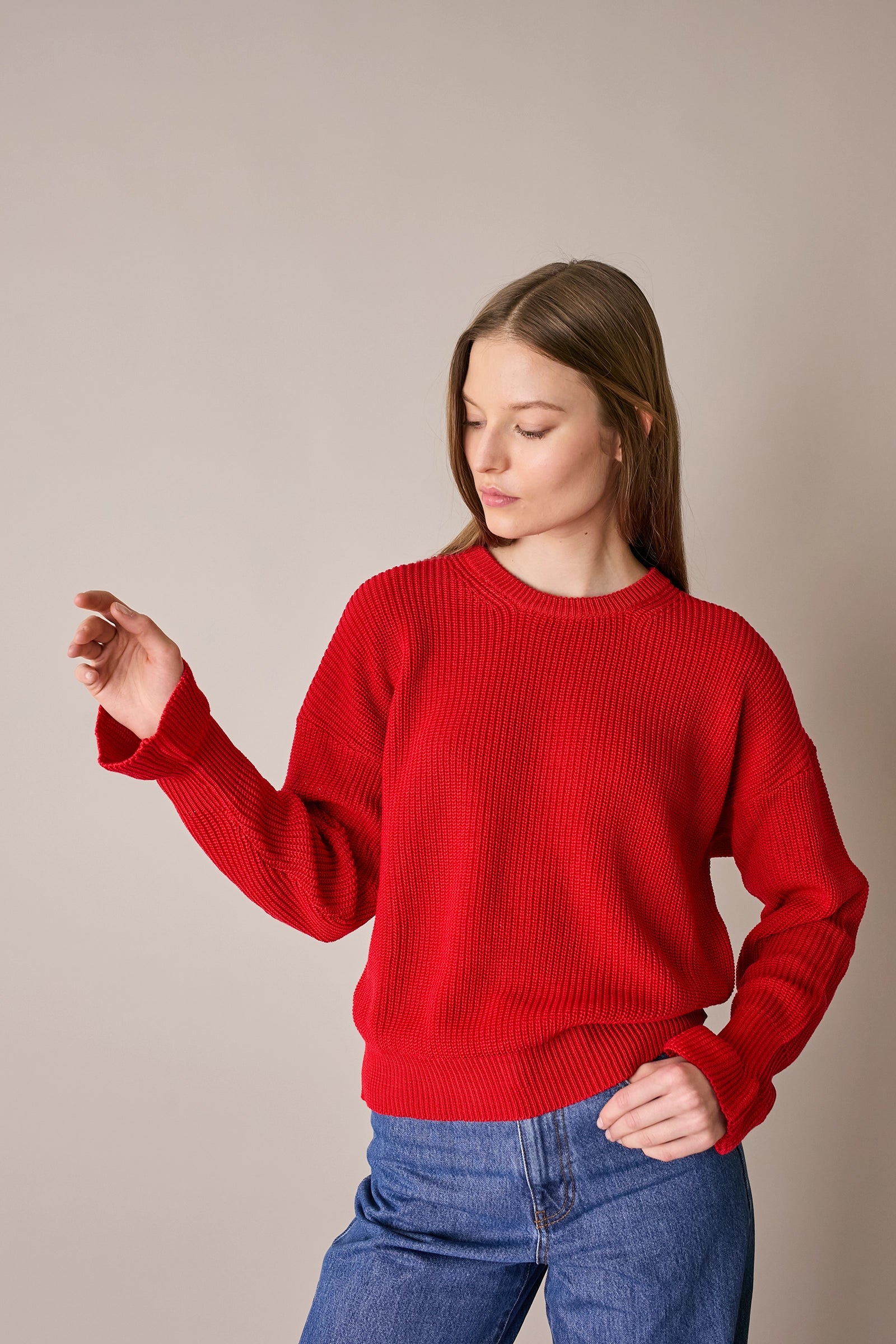 Maglia punto pannocchia con polsini volant