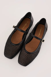Leather mesh Mary Jane flats