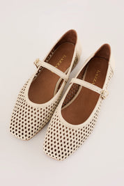 Leather mesh Mary Jane flats