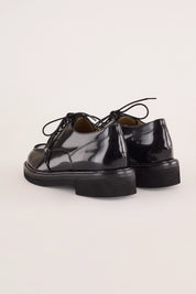 scarpe stringate lucide con suola alta, pelle abrasivata, abrasivato nero